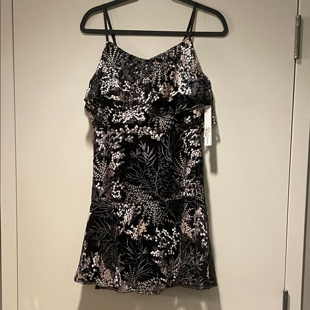 Aqua Black and White Floral Mini Dress